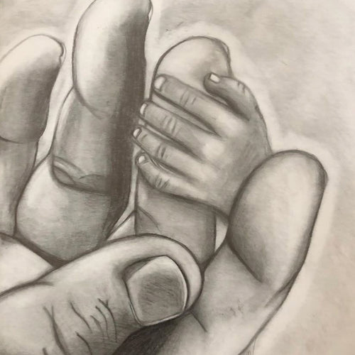 Hands Illustration Close-Up - Baby Hand Holding Parent Finger - Original Artwork by Studio Shante Amour